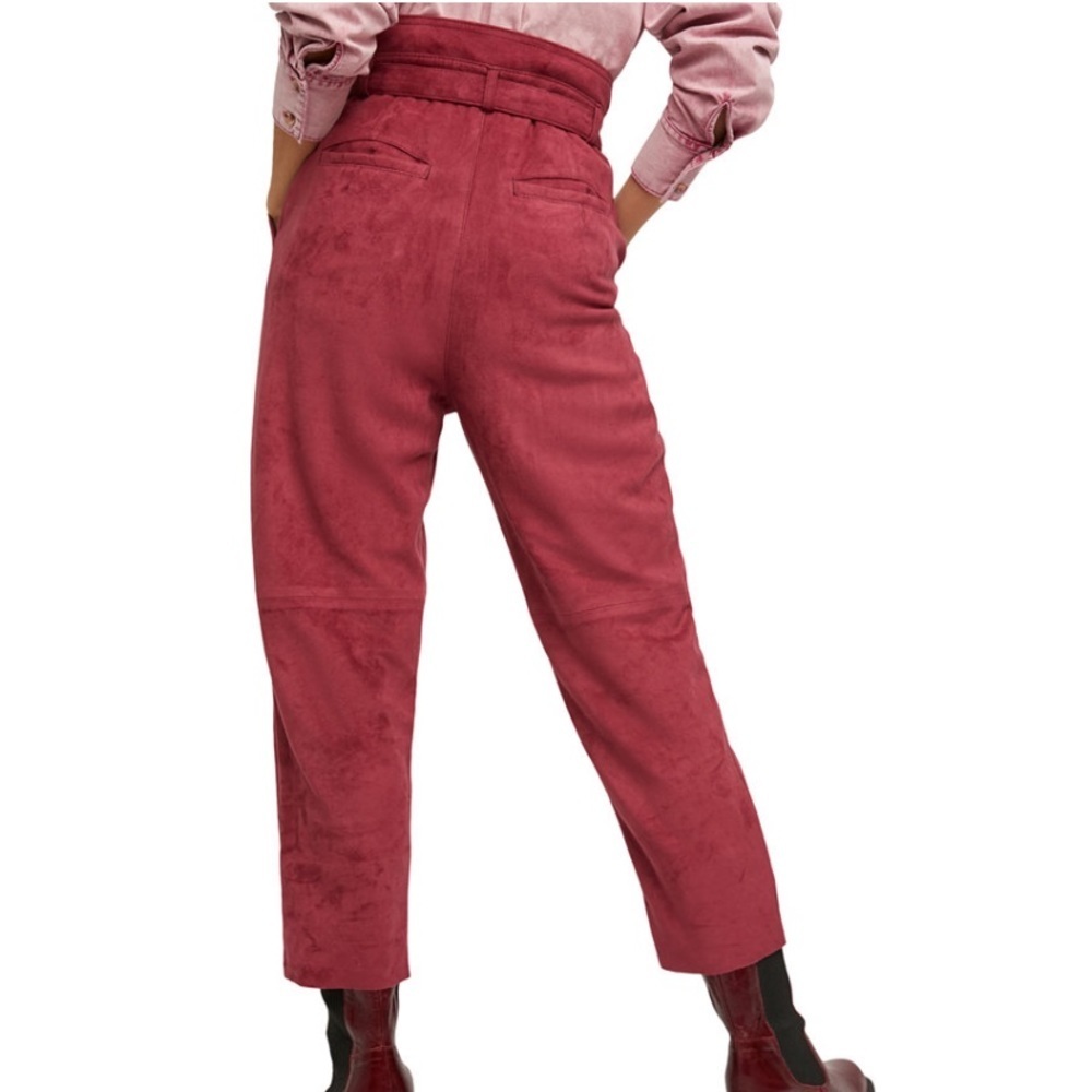 NWT Free People Nightfall Vegan Burgundy Tapered Faux Suede pants 10 - Picture 3 of 4